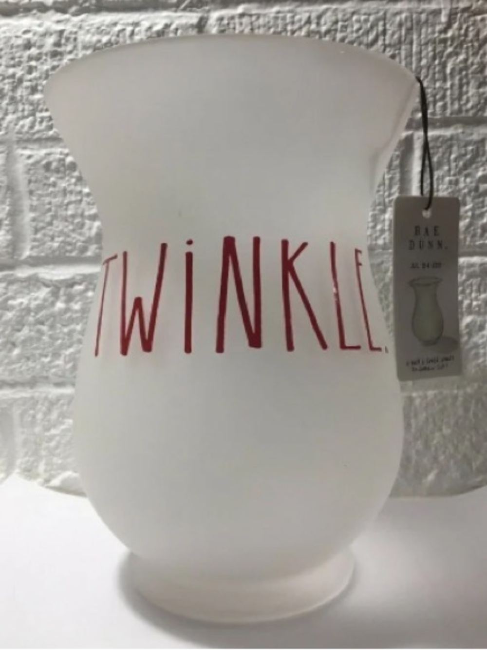 Rae Dunn Frosted Glass Holiday Ornament Vase - White with Red 'TWINKLE' Text